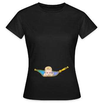 Fermeture éclair avec bébé, bébé dans le ventre, enceinte - T-shirt Femme - noir - Devant - AI Model Female 172 dark (172cm)