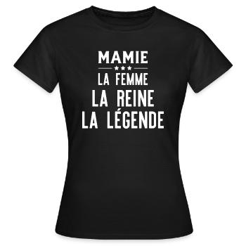 "mamie femme reine légende" t-shirt humour grand-m - T-shirt Femme - noir - Devant - AI Model Female 172 dark (172cm)
