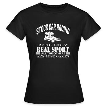 BRISCA Stock Car Rennwagen mit Zielflaggen - Frauen T-Shirt - Schwarz - Vorne - AI Model Female 172 dark (172cm)