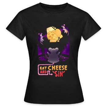 Eat cheese and Sin, Cute Cultist Mouse Illuminati - Women's T-Shirt - black - Front - AI Model Female 172 dark (172cm)