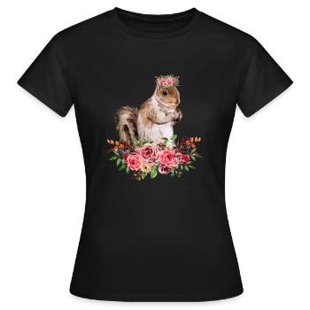 Écureuils motif fleurs forêt amoureux nature - T-shirt Femme - noir - Devant - AI Model Female 172 dark (172cm)