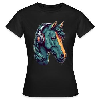 Idée passion chevaux cavalière aquarelle splash - T-shirt Femme - noir - Devant - AI Model Female 172 dark (172cm)