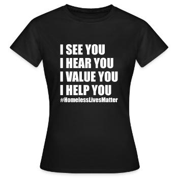 Sensibilisation aux sans-abri - T-shirt Femme - noir - Devant - AI Model Female 172 dark (172cm)