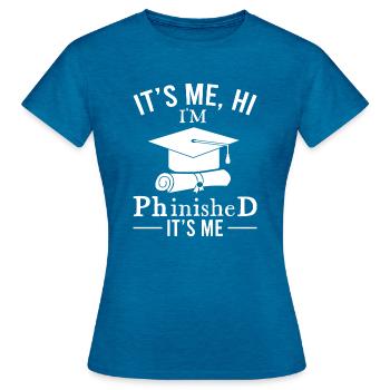 Etudiant en thèse - T-shirt Femme - bleu saphir antique chiné - Devant - AI Model Female 172 dark (172cm)