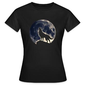 Wolf Mond - Frauen T-Shirt - Schwarz - Vorne - AI Model Female 172 dark (172cm)
