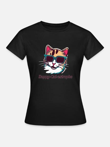 Fun Colorful Cat-tastrophe: Un félin vintage heureux - T-shirt Femme - noir
