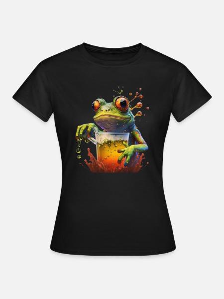 Grosses Glas Bier mit Frosch - Frauen T-Shirt - Schwarz