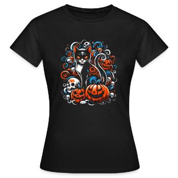 Unheimliche Katzenschädel Halloween - Frauen T-Shirt - Schwarz - Vorne - AI Model Female 172 dark (172cm)
