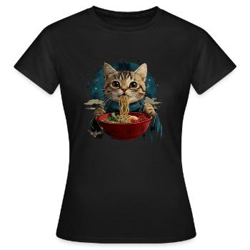 Manga Anime Ramen Nudeln Katze Japan Kawaii Retro - Frauen T-Shirt - Schwarz - Vorne - AI Model Female 172 dark (172cm)
