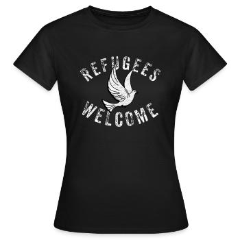 Refugees Welcome Friedenstaube Distress - Frauen T-Shirt - Schwarz - Vorne - AI Model Female 172 dark (172cm)