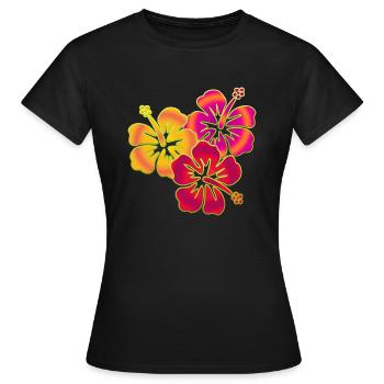 BALI fleurs d'hibiscus trio - T-shirt Femme - noir - Devant - AI Model Female 172 dark (172cm)