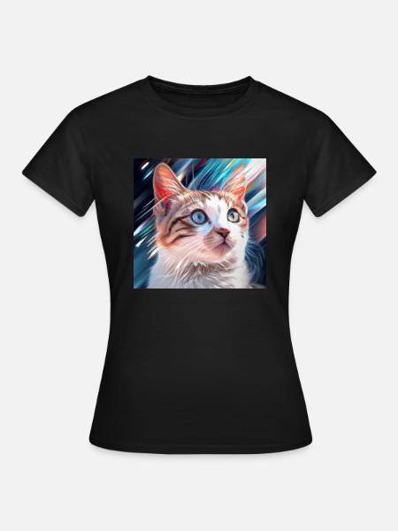 cute cat in art - Frauen T-Shirt - Schwarz