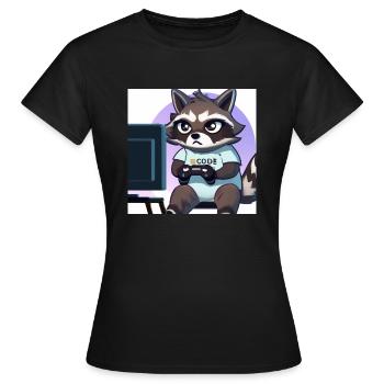 Racoon Playing Computer Games - Women's T-Shirt - black - Front - AI Model Female 172 dark (172cm)