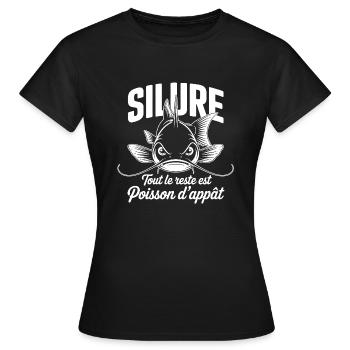 Silure - Tout le reste est poisson d'appât - T-shirt Femme - noir - Devant - AI Model Female 172 dark (172cm)