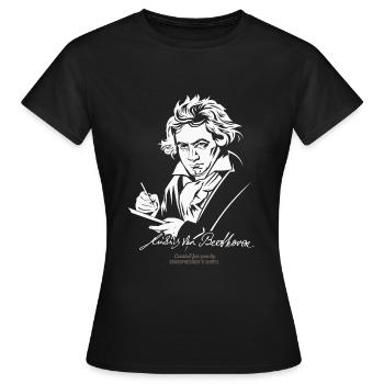 Portrait de Beethoven avec signature - T-shirt Femme - noir - Devant - AI Model Female 172 dark (172cm)