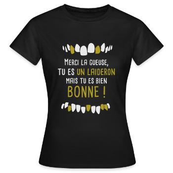 Merci la gueuse, citation film culte les visiteurs - T-shirt Femme - noir - Devant - AI Model Female 172 dark (172cm)