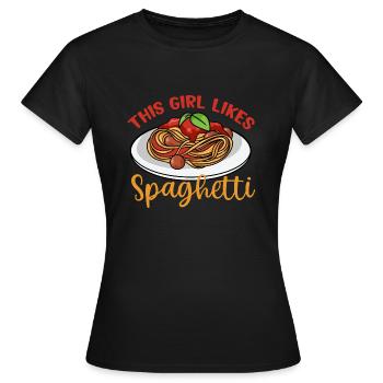 Girl Likes Spaghetti Lustiges Zitat Pasta Eating - Frauen T-Shirt - Schwarz - Vorne - AI Model Female 172 dark (172cm)
