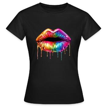 Regenbogen-Lippen - Frauen T-Shirt - Schwarz - Vorne - AI Model Female 172 dark (172cm)