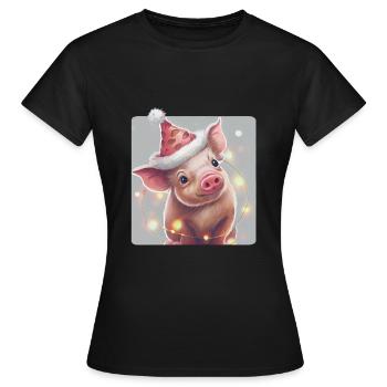 Ferkel mit Weihnachtsmütze - Frauen T-Shirt - Schwarz - Vorne - AI Model Female 172 dark (172cm)