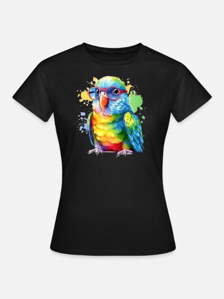 Perroquet cool coloré avec des lunettes - T-shirt Femme - noir