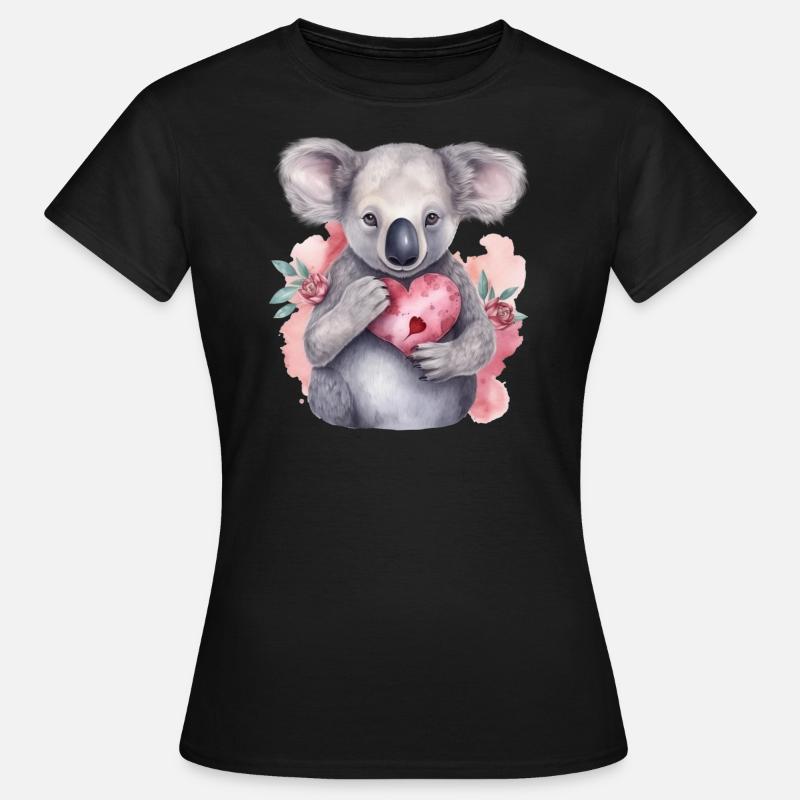 Koala mignon et mignon avec amour de cœur et de fleurs - T-shirt Femme - noir