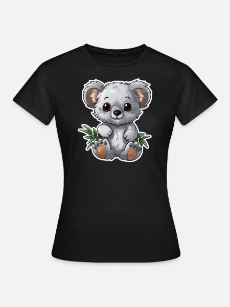 Süßer Koala mit Eukalyptus-Blättern - Frauen T-Shirt - Schwarz