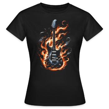 E-Gitarre mit Flammen - Frauen T-Shirt - Schwarz - Vorne - AI Model Female 172 dark (172cm)