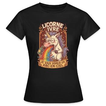 Licorne bourrée vomit un arc-en-ciel - T-shirt Femme - noir - Devant - AI Model Female 172 dark (172cm)