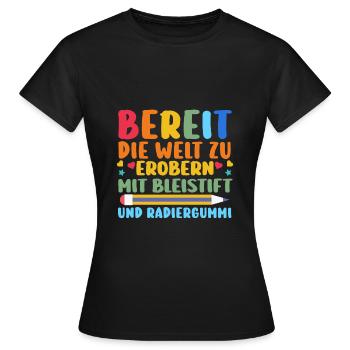 Kindergarten graduates school start school child enrollment - Women's T-Shirt - black - Front - AI Model Female 172 dark (172cm)