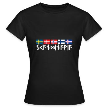 SCANDINAVIA - Runenschrift Flaggen Skandinavien - Frauen T-Shirt - Schwarz - Vorne - AI Model Female 172 dark (172cm)