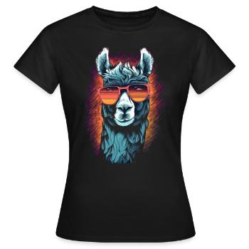 Lama mit Sonnenbrille Lama Trekking - Frauen T-Shirt - Schwarz - Vorne - AI Model Female 172 dark (172cm)