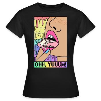 ART POP-ART ÉROTIQUE SEXY COMIC GIRL TONGUE - T-shirt Femme - noir - Devant - AI Model Female 172 dark (172cm)
