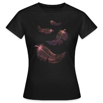 Plumes de couleurs rose et lilas - T-shirt Femme - noir - Devant - AI Model Female 172 dark (172cm)