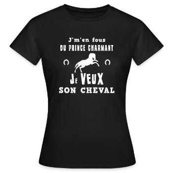 J'm'en fous du prince charmant - T-shirt Femme - noir - Devant - AI Model Female 172 dark (172cm)