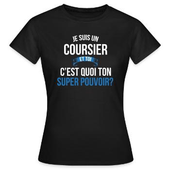 Coursier super pouvoir homme - T-shirt Femme - noir - Devant - AI Model Female 172 dark (172cm)