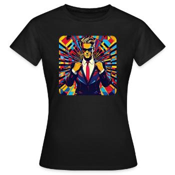 Homme macho avec costume et cravate dans un style rétro - T-shirt Femme - noir - Devant - AI Model Female 172 dark (172cm)