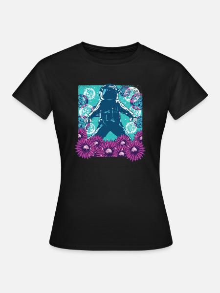 Astronaut Flowers - Mond & Weltall - Frauen T-Shirt - Schwarz
