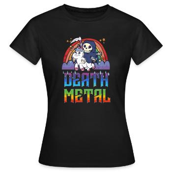Death Metal & Einhorn Regenbogen - Frauen T-Shirt - Schwarz - Vorne - AI Model Female 172 dark (172cm)