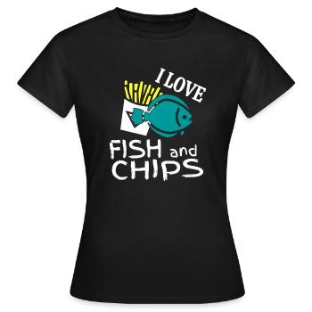 I love fish and chips English specialty - Women's T-Shirt - black - Front - AI Model Female 172 dark (172cm)