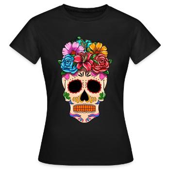 Jour du Mort Crâne Flora Ornement Fleur - T-shirt Femme - noir - Devant - AI Model Female 172 dark (172cm)
