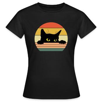Retro Katze - Frauen T-Shirt - Schwarz - Vorne - AI Model Female 172 dark (172cm)