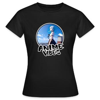 Écolière d’anime sur le toit - Chemise d’anime - T-shirt Femme - noir - Devant - AI Model Female 172 dark (172cm)