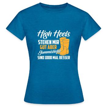 Farmer Shirt · Tracteur · Femme · Botte Wellington - T-shirt Femme - bleu saphir antique chiné - Devant - AI Model Female 172 dark (172cm)