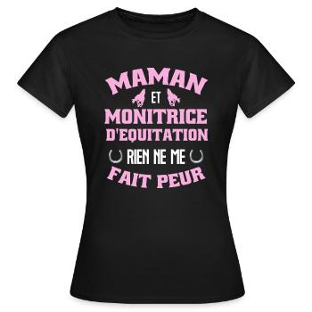 Maman et monitrice d'équitation cadeau cavaliere - T-shirt Femme - noir - Devant - AI Model Female 172 dark (172cm)