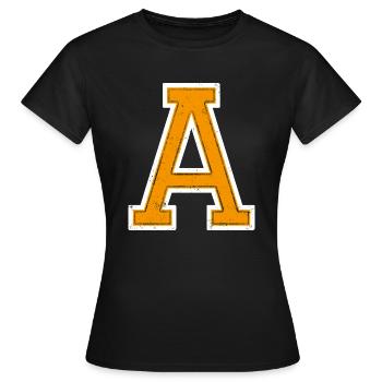 A - Letter / College Style - Women's T-Shirt - black - Front - AI Model Female 172 dark (172cm)