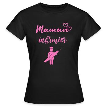 maman infirmier humour - T-shirt Femme - noir - Devant - AI Model Female 172 dark (172cm)