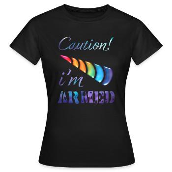 Vorsicht! Ich bin bewaffnetes Einhorn - Frauen T-Shirt - Schwarz - Vorne - AI Model Female 172 dark (172cm)