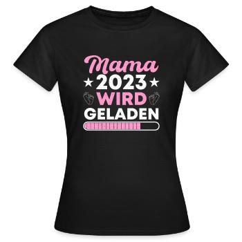 Mama Loading, werdende Mama 2023 schwangerschaft - Women's T-Shirt - black - Front - AI Model Female 172 dark (172cm)