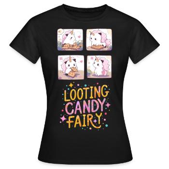 🦄 Licorne mignonne pillage bonbons fée 🍭 - T-shirt Femme - noir - Devant - AI Model Female 172 dark (172cm)