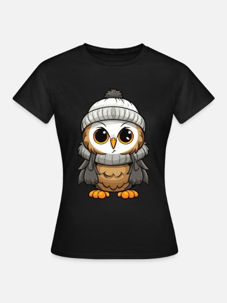 Eule Comic Winter Cozy - Frauen T-Shirt - Schwarz